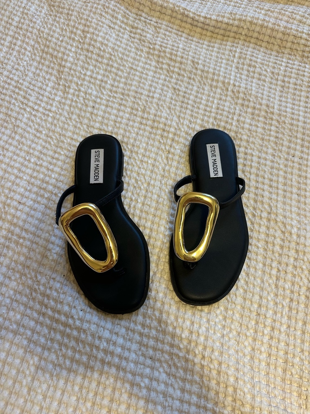Steve Madden Black Sandals with Gold Hardware